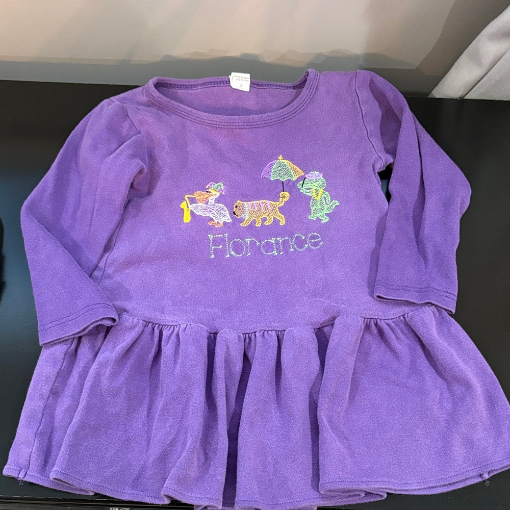 Purple Long Sleeve Dress with Animal Embroidery